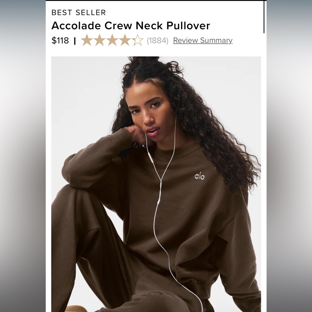 New with Tags! Alo Yoga Accolade Crew Neck Pullover in color Espresso!